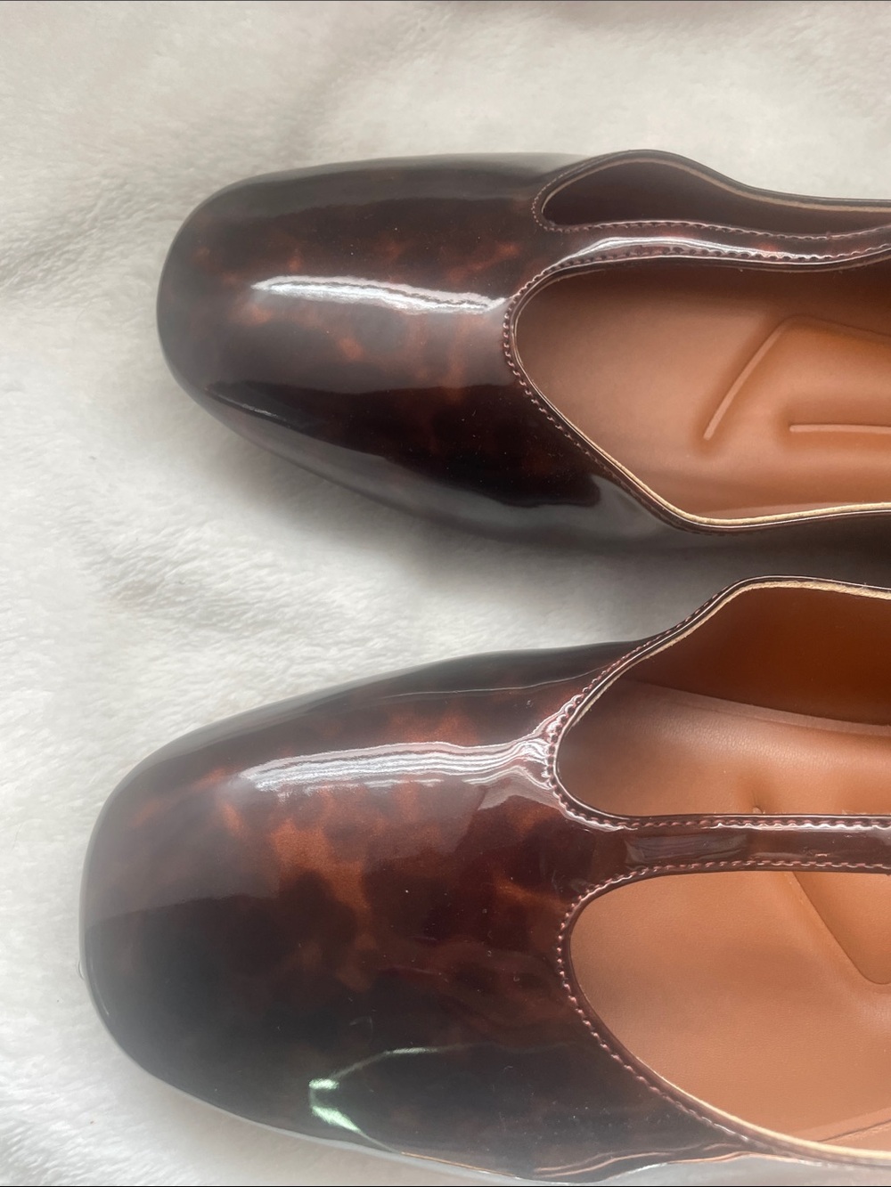 Franco Sarto T-Strap Patent Mary Janes in Tortoiseshell Brown - Picture 6 of 7